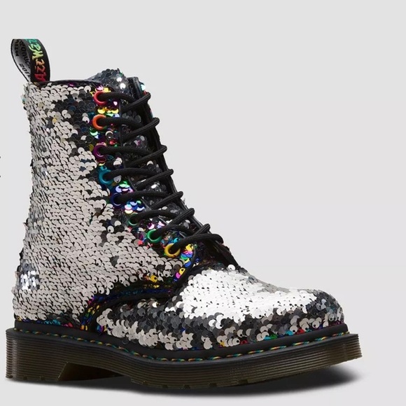Dr. Martens 1460 PASCAL SEQUIN RAINBOW MULTI+SILVER  women’s size 8 - Picture 3 of 10